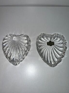 Vintage Heart Crystal Dish with lid. Trinket box.